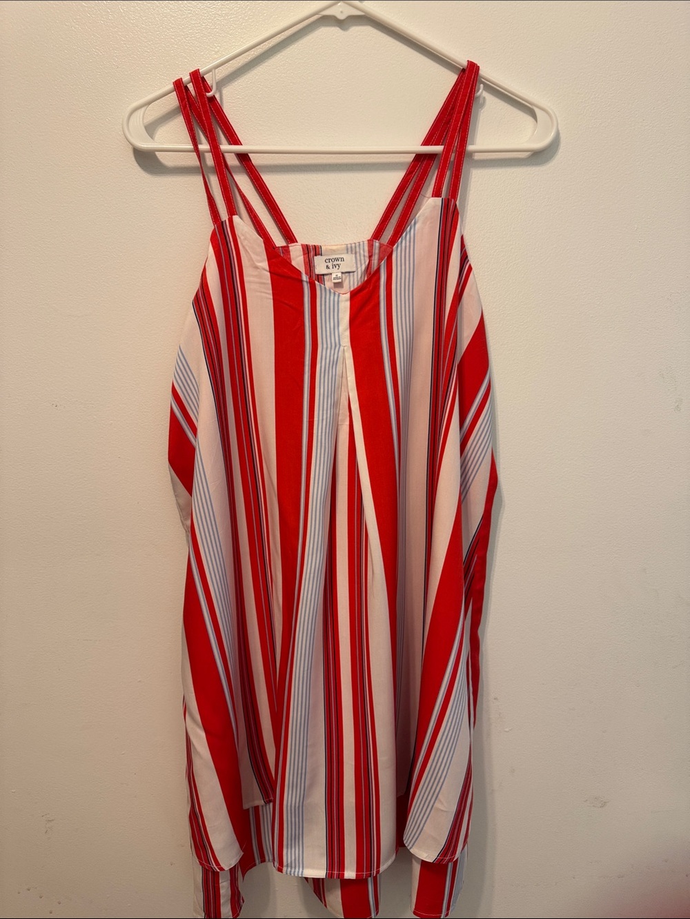 crown & ivy Red, White & Light Blue Striped Spaghetti Strap Tank